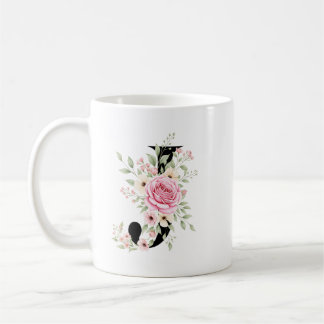 Mug Elegant Alphabet Coffee Cup with Pink Rose Design
