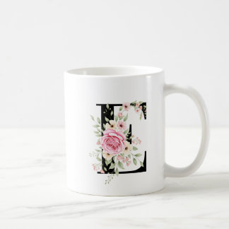 Mug Elegant Alphabet Coffee Cup with Pink Rose Design
