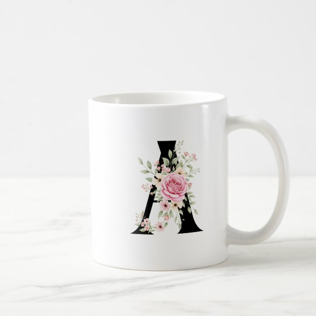 Mug Elegant Alphabet Coffee Cup with Pink Rose Design (Droite)