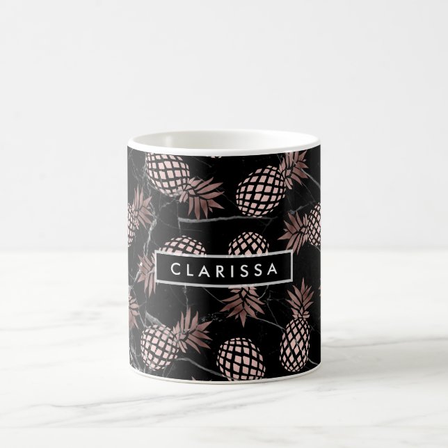Mug élégant ananas rose or en marbre noir moderne (Centre)
