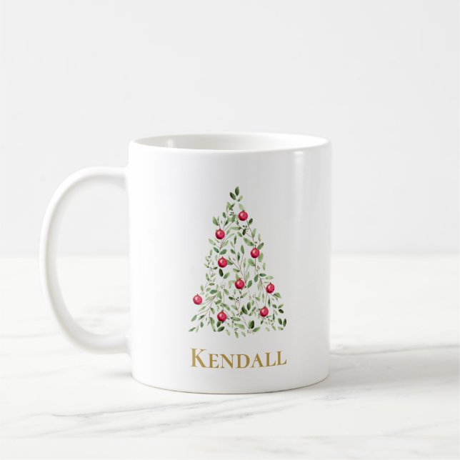 Mug Elégant Aquarelle Arbre de Noël Personnalisé (Gauche)
