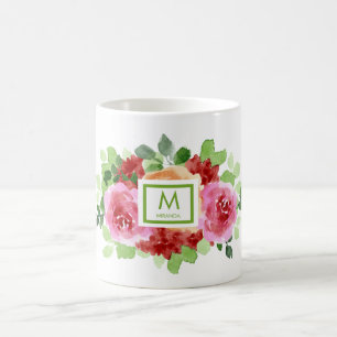 Mug Elégant aquarelle bouquet floral Monogramme