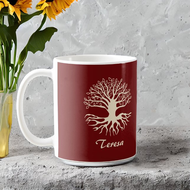 Mug Élégant arbre de vie à la crème de monogramme en B (Créateur téléchargé)