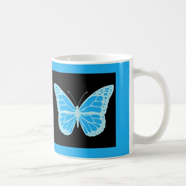 Mug Élégant Arrière - plan noir papillon bleu (Droite)