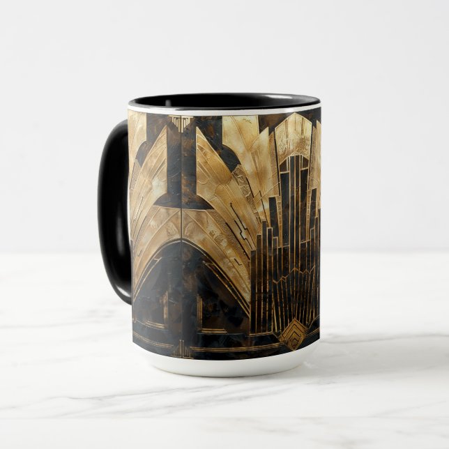 Mug Elégant Art Déco Gold Black Cityscape (Devant gauche)