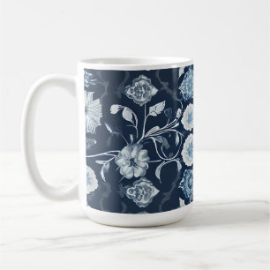 Mug élégant Art Floral moderne en blanc et bleu