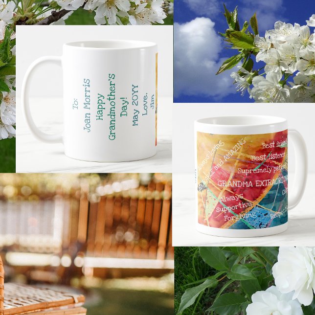 Mug Elégant Art Moderne Chic Grandma Extraordinaire (To a Grandma Extraordinaire. Elegant mug w/ an amazing grandma's qualities. Watercolor w/ wax stains)