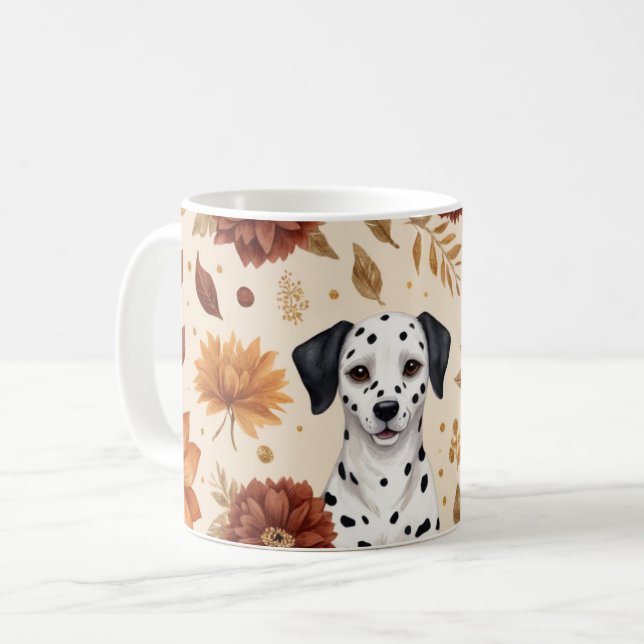 Mug Élégant automne Dalmatien accents floraux (Devant gauche)