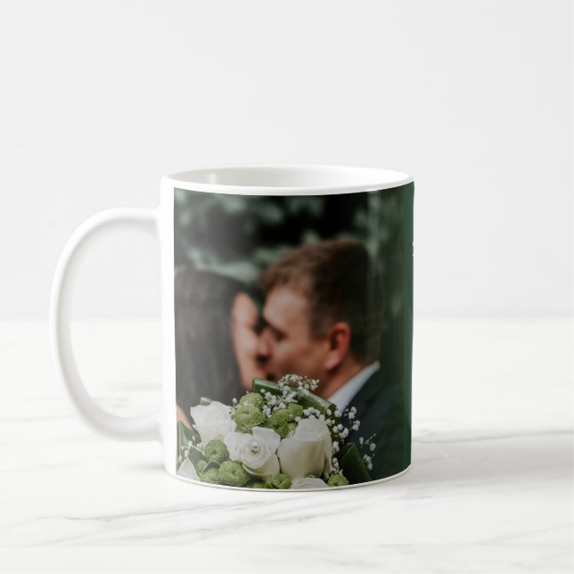 Mug Élégant baiser vert Enregistrer la date (Gauche)