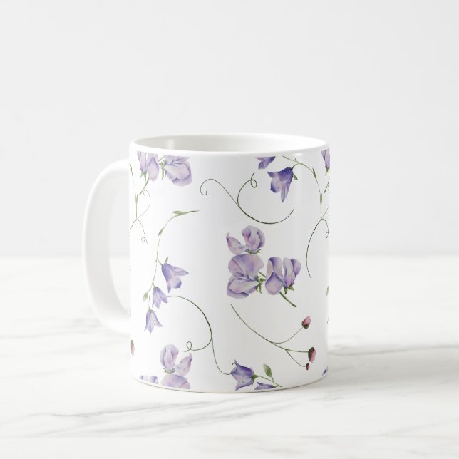 Mug Élégant blanc chic violet floral (Devant gauche)