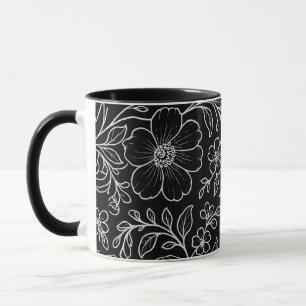 Mug Elégant blanc motif floral noir