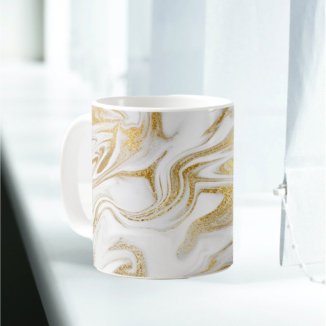 Mug Elégant Blanc Or Faux Marbre Noël (Créateur téléchargé)