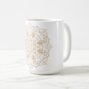 Mug Elégant blanc & or Mandala conception main dessiné