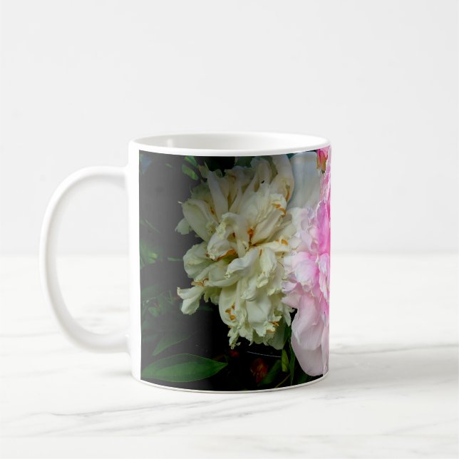 Mug Élégant blanc rose fleurs florales pivoines (Gauche)