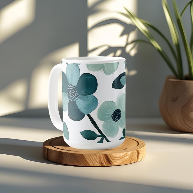 Mug Elégant bleu Aqua motifs floraux Conception de la  (Créateur téléchargé)