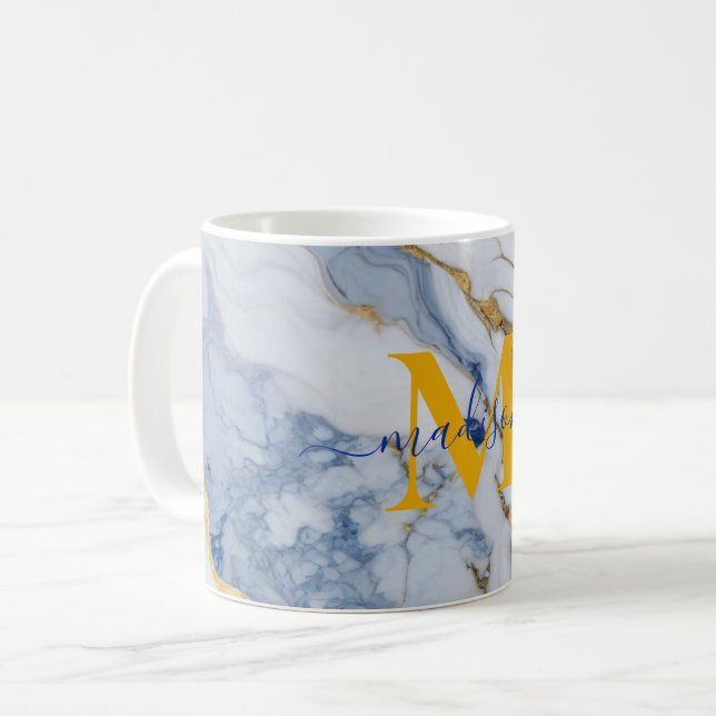 Mug Elégant bleu blanc maïs doré marbre granit (Devant gauche)