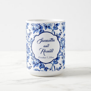 Mug Elégant bleu blanc Mariage en toile florale