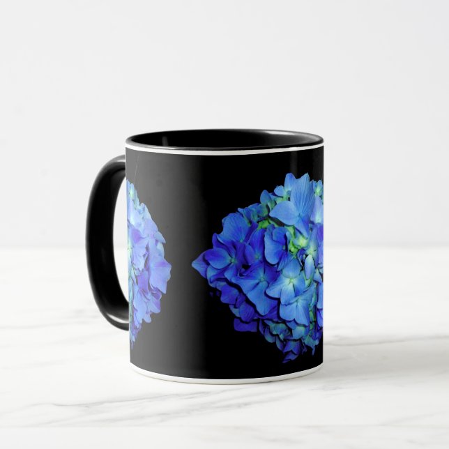 Mug Elégant bleu floral bleu rose hydrangée bleue (Devant gauche)