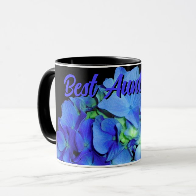 Mug Elégant bleu floral bleu rose hydrangée bleue (Devant gauche)