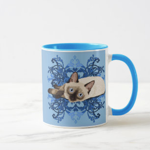 Mug Elégant bleu floral chat siamois jolie féline