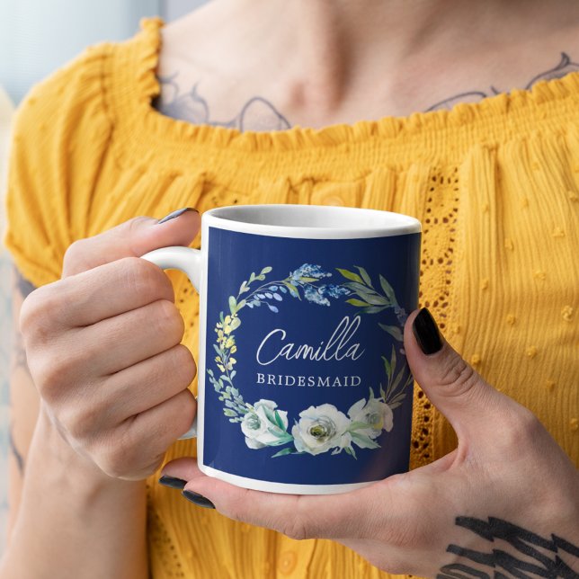 Mug Elégant bleu marine Floral Custom Bridesmaid Cadea (Créateur téléchargé)