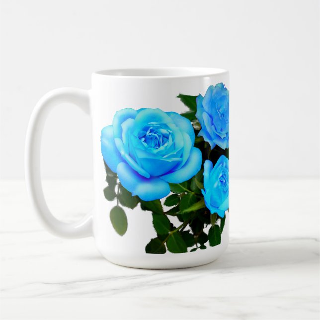 Mug Elégant bleu turquoise rose bleu floral bleu fleur (Gauche)