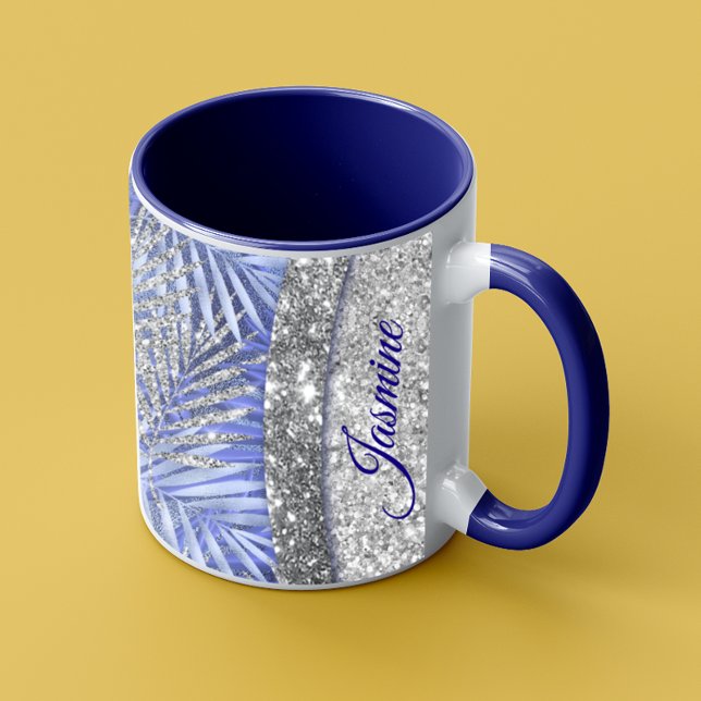 Mug Élégant bleu violet argent parties scintillant feu (Créateur téléchargé)
