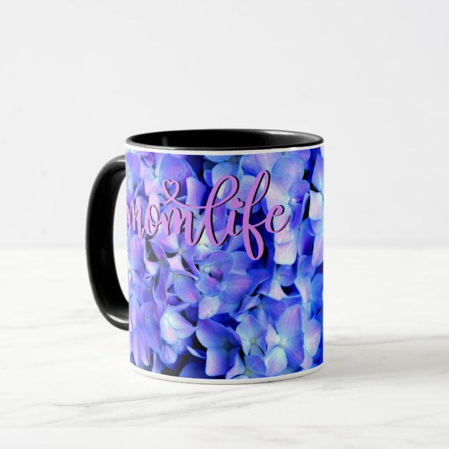 Mug Élégant bleu violet clair magenta hydrangée floral (Devant gauche)