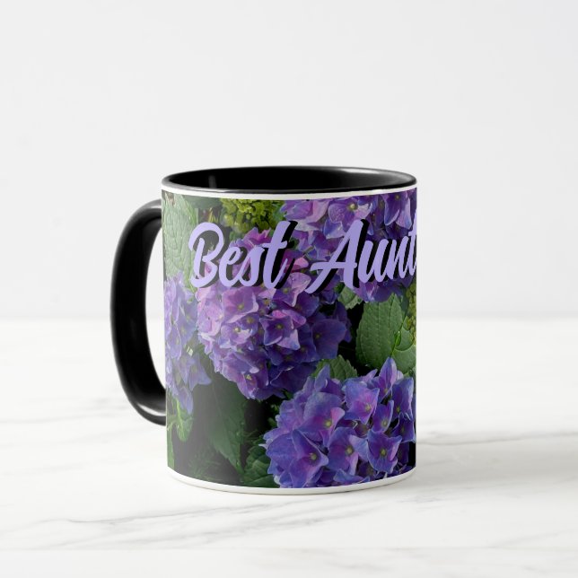 Mug Élégant bleu violet magenta floral meilleure tante (Devant gauche)