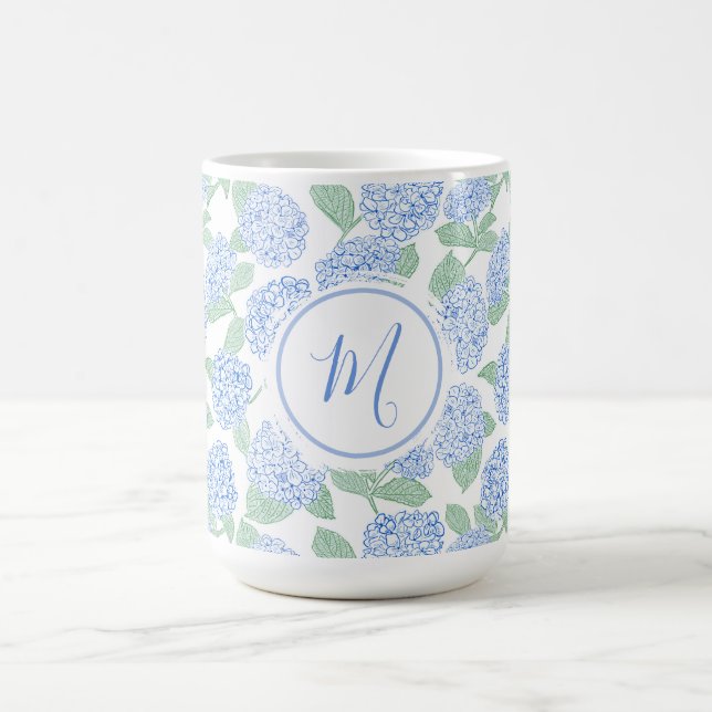 Mug Elegant Blue Green Hydrangea Preppy Personalised (Centre)