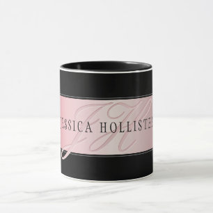 Mug Elégant Blush Faux Rose Gold Nom et initiales