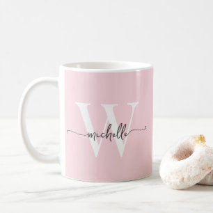 Mug Élégant Blush Monogramme Nom Calligraphie Script