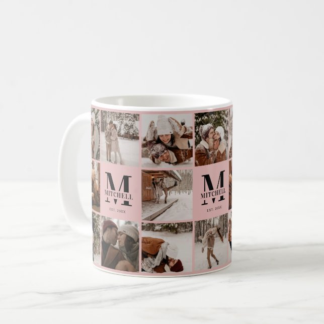 Mug Élégant Blush Pink Multi-Photo Collectionner (Devant gauche)