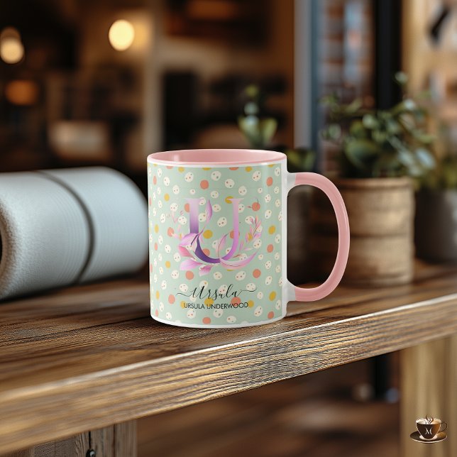 Mug Élégant Bohème Chic à Monogramme Floral - U (Créateur téléchargé)