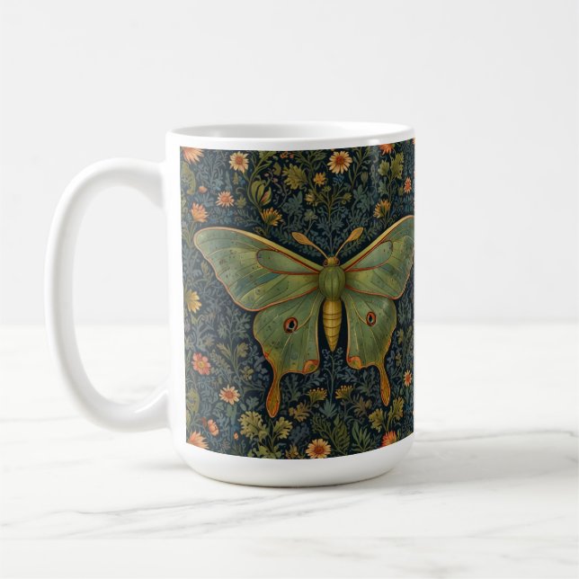 Mug Élégant boho rétro Luna moth botanique (Gauche)