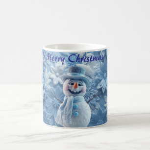 Mug Élégant Bonhomme de Neige de Noël Floral Bleu Glaç