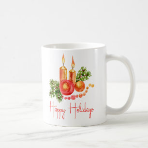 Mug Elégant bougies Holly Feuilles heureux vacances ca