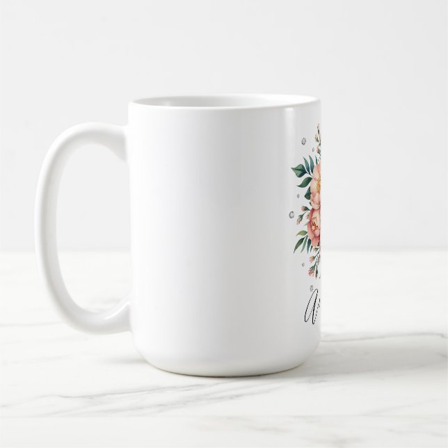 Mug Elégant bouquet de pêche avec Mariage de diamants (Gauche)