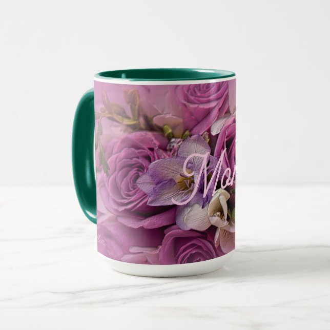 Mug Élégant bouquet de rose rose (Devant gauche)