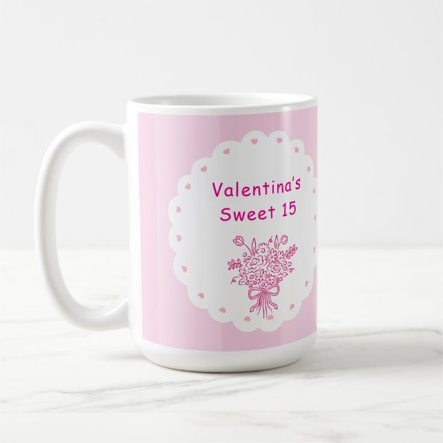 Mug Élégant Bouquet Floral de Quinceañera | Rose et Bl (Gauche)