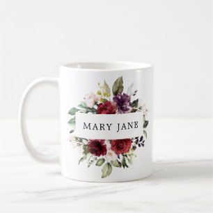 Mug Elégant Burgundy Blush Aquarelle Nom Floral