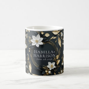 Mug Elégant cadeau Mariage Black White et Gold Floral