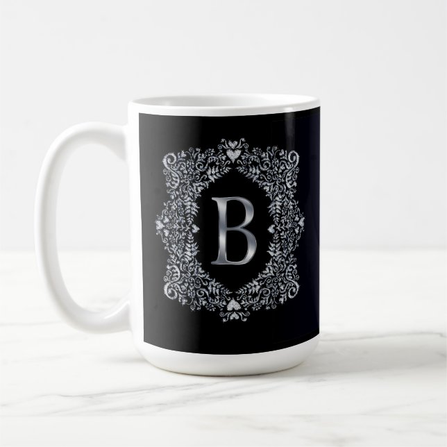 Mug Élégant cadre orange diamant initial B (Gauche)