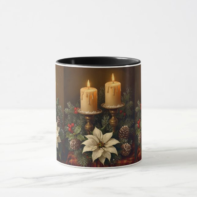 Mug Elegant candle Christmas holly pine warm festive  (Centre)