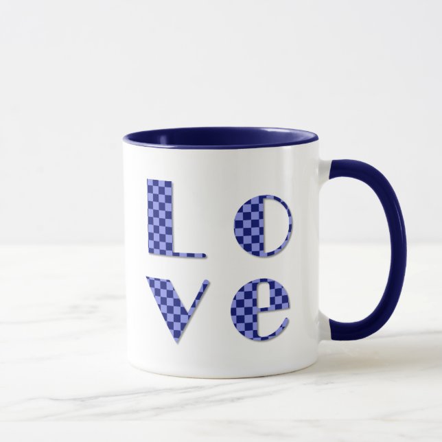 Mug Élégant Carré d'AMOUR en À damiers bleu (Droite)