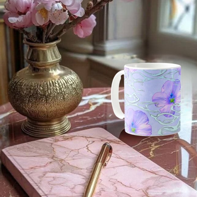 Mug Élégant casque de téléphone à fleurs violettes - A (Créateur téléchargé)