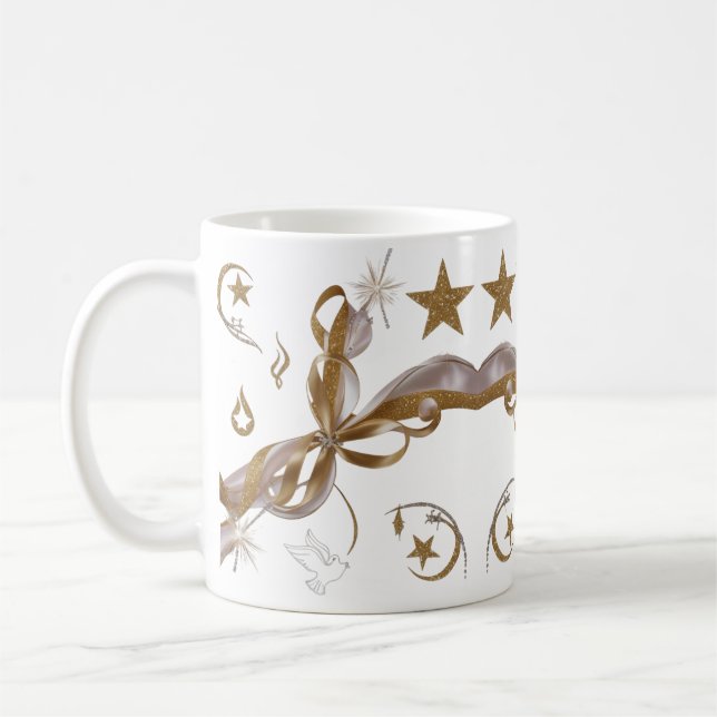 Mug Élégant Céleste Pailleté Noël Classique Or (Gauche)