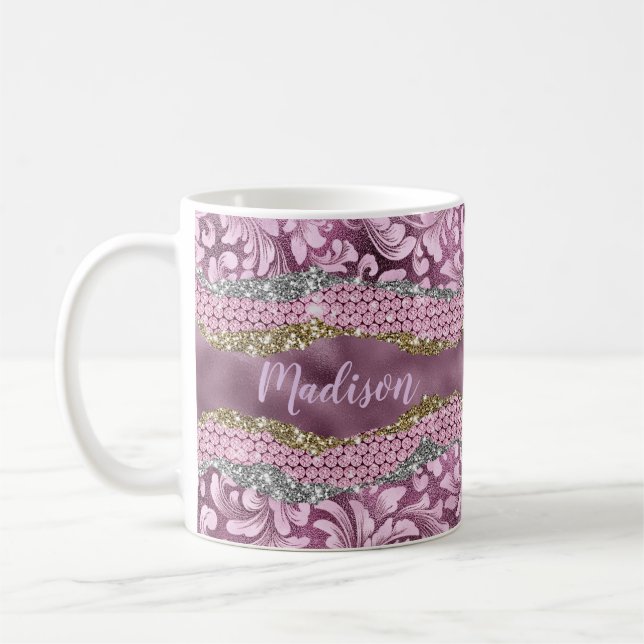 Mug Élégant chatterie florale monogramme d'or rose vio (Gauche)