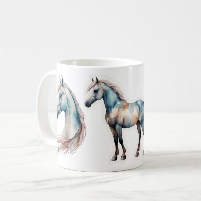 Mug Élégant Cheval aquarelle (Devant gauche)