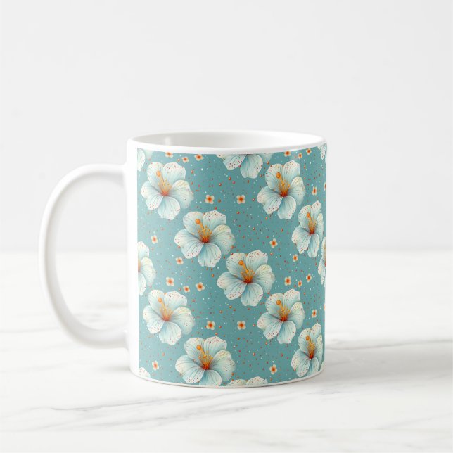 Mug Élégant Chic Blanc Design Design Moderne Fleurs (Gauche)